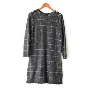 Massimo Dutti Women's Size Small Black Dress Plaid Tweed Knit Long Sleeve Mini